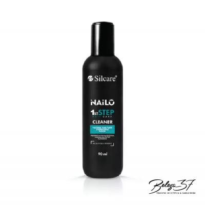 Frasco preto de 90 ml de produto Silcare NAILO 1st STEP CARE CLEANER