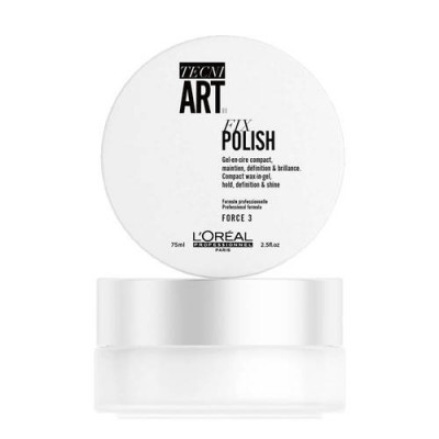 Gel de cera compacto L'Oréal TECNI.ART FIX POLISH, embalagem branca com texto preto