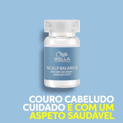 Frasco de sérum anti-queda Wella Professionals sobre fundo azul claro
