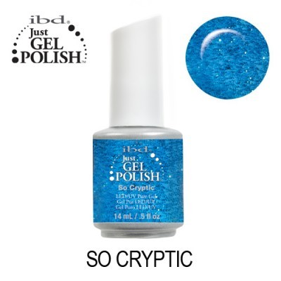 Frasco de verniz de unhas em gel azul com glitter, rótulo e tampa brancos