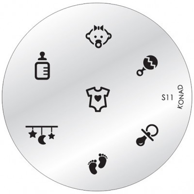 Disco metálico redondo para carimbos de unhas com desenhos de bebé em preto