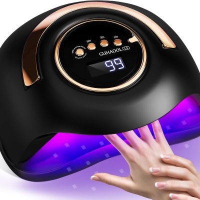 Secador de unhas de gel LED/UV preto com visor digital e luz roxa