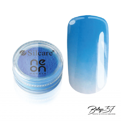 Pó para unhas azul neon Silcare com unha falsa em gradiente azul e branco
