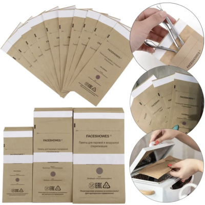 Envelopes e pacotes de papel kraft castanho com texto preto para esterilização FACESHOWES