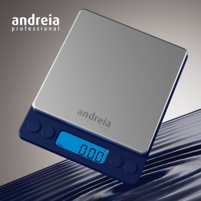 Balança digital Andreia Professional com base metálica cinzenta e corpo azul escuro