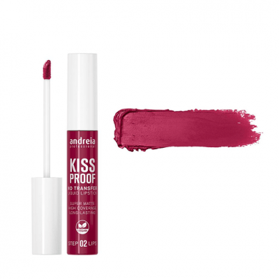Batom líquido rosa Andreia Kiss Proof cor 02 Lips com aplicador e amostra da cor