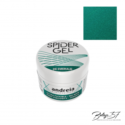 Pote branco de gel para unhas Andreia Spider Gel cor 06 Emerald com textura verde esmeralda
