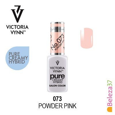 Esmalte Victoria Vynn Powder Pink em frasco branco com tampa rosa e amostra da cor
