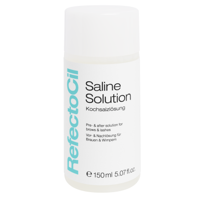 Frasco branco de solução salina RefectoCil para sobrancelhas e pestanas