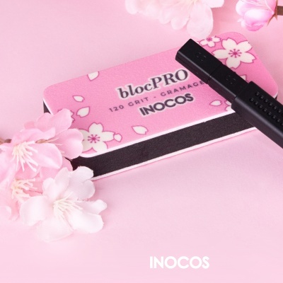 Bloco para unhas blocPRO INOCOS rosa com flores e lixa preta