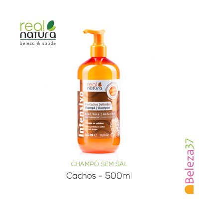 Frasco de champô sem sal Real Natura Interativo para cachos definidos de 500 ml