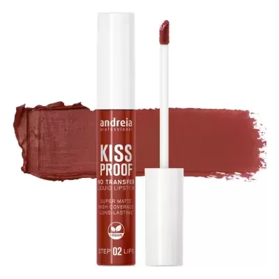 Batom líquido super mate castanho avermelhado com aplicador e embalagem branca