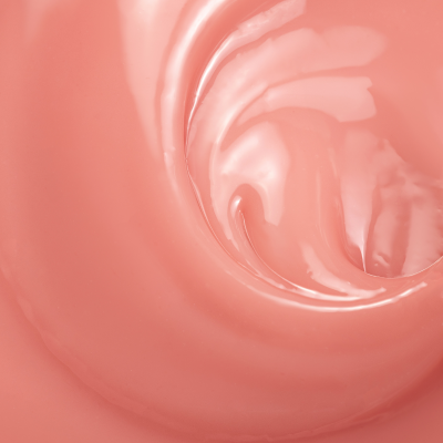 Verniz de unha cor-de-rosa claro brilhante com texto SAUTE NAILS