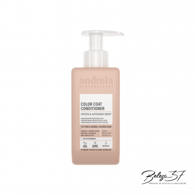 Condicionador Andreia Professional Color Coat em embalagem bege com doseador branco