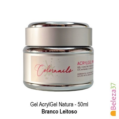 Frasco de gel AcrylGel Natura Branco Leitoso 50ml com tampa prateada