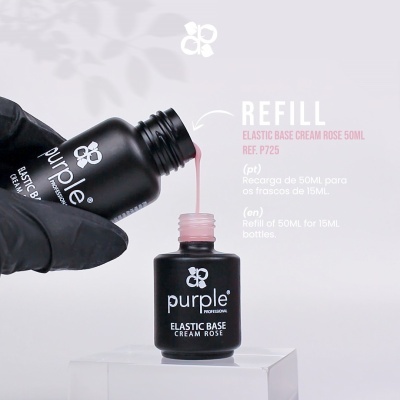 Dois frascos pretos com creme cor de rosa a ser transferido, fundo branco e texto informativo.