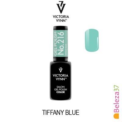 Frasco de verniz gel Victoria Vynn cor Tiffany Blue nº 216 com amostra da cor
