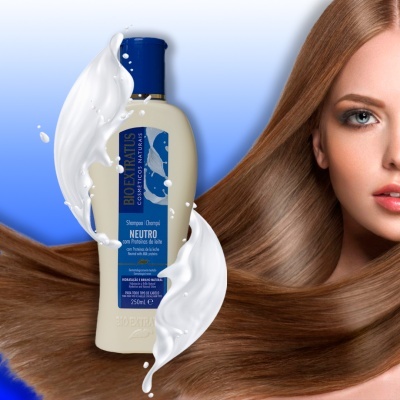 Champô Bioextratus Botica Neutro com creme e cabelo longo castanho
