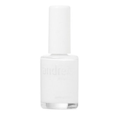 Frasco de verniz branco para unhas com tampa branca.