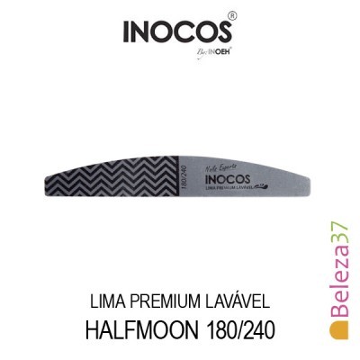Lima de unhas INOCOS Halfmoon 180/240 cinza e preta com padrão geométrico