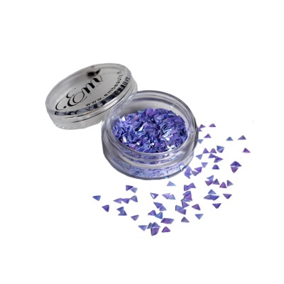 Frasco transparente com partículas triangulares metálicas cor-de-rosa