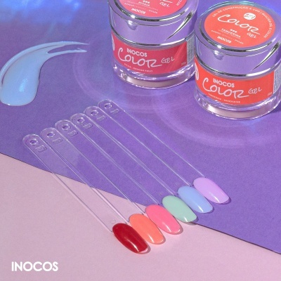 Tinta gel para unhas INOCOS Color Gel com amostras de cores variadas