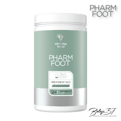 Frasco branco de sal de tratamento Pharm Foot da Victoria Vynn em fundo branco