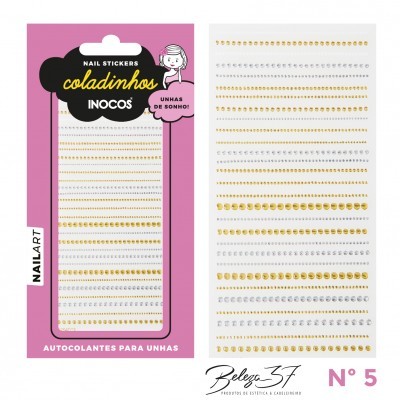 Pacote de autocolantes para unhas coladinhos INOCÓS com padrões dourados e prateados