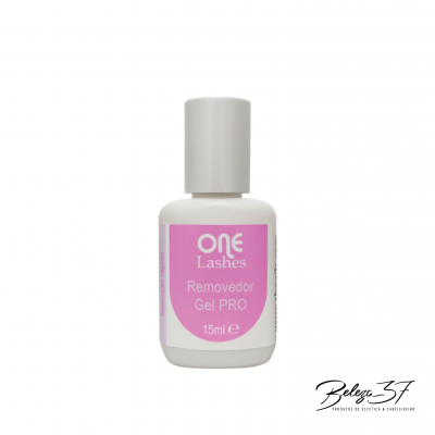 Frasco branco de Removedor Gel PRO One Lashes com etiqueta rosa