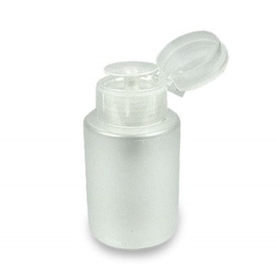 Frasco pequeno branco com tampa de plástico transparente aberta