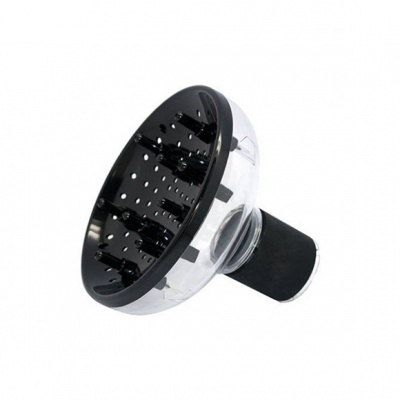 Difusor de cabelo preto e transparente sobre fundo branco