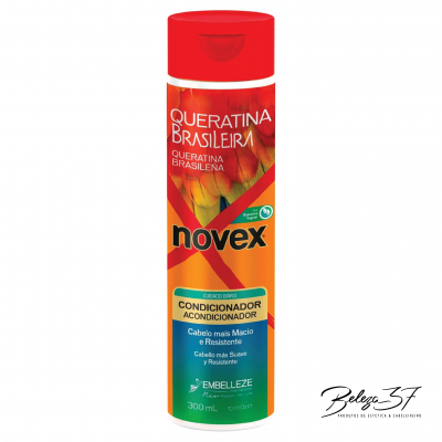 Frasco do condicionador Novex Queratina Brasileira 300 ml com rótulo colorido e tampa vermelha