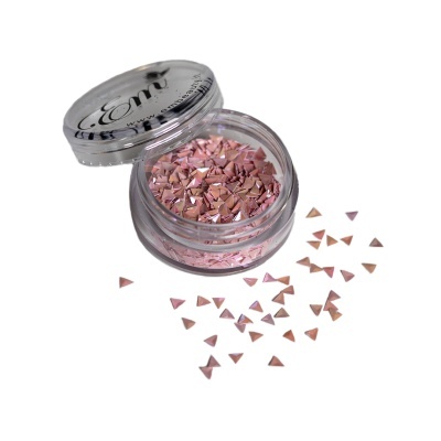 Pote com pequenas lantejoulas triangulares cor de rosa brilhante