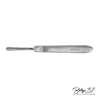 Espátula inoxidável com cabo gravado e lâmina polida para estética