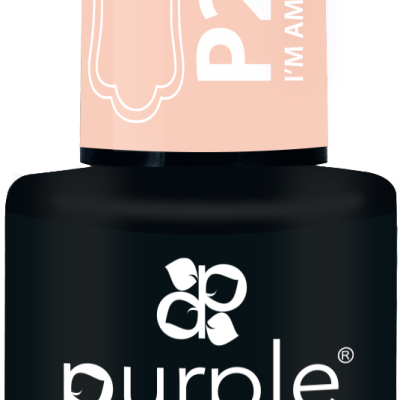 Frasco de verniz gel Purple Professional em preto e rosa com textos I'M P2283 I'M AMAZING.