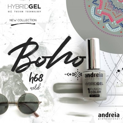 Verniz de unhas Andreia Professional Hybridgel cor h68 wild com fundo decorativo e óculos de sol