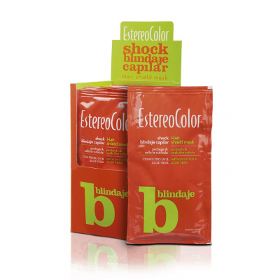 Pacotes vermelhos e caixa verde do EstereoColor shock blindaje capilar Hair shield mask