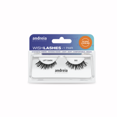 Pestanas artificiais pretas Andreia WishLashes em embalagem plástica com rótulo azul e roxo