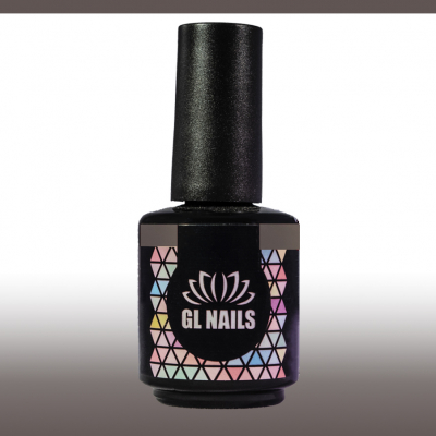Frasco de verniz de unhas GL NAILS com rótulo geométrico colorido.