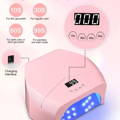 Lâmpada para unhas rosa com visor LCD e temporizadores