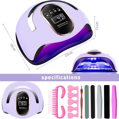 Conjunto de manicure com lâmpada LED roxa, visor digital e acessórios variados