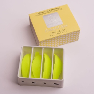 Almofadas de silicone amarelas para levantamento de pestanas com caixa amarelo vibrante