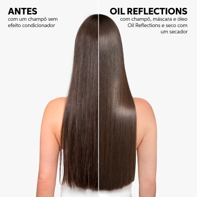 Antes e depois do tratamento Oil Reflections no cabelo de uma mulher