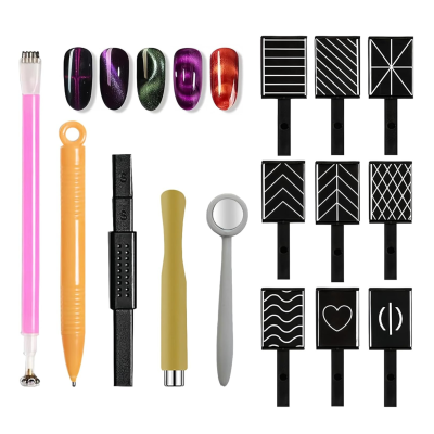 Kit de ferramentas para unhas com amostras coloridas e placas de padrões geométricos