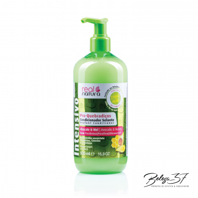 Frasco verde de condicionador real natura Intensivo com doseador verde