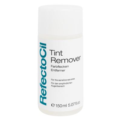 Frasco de RefectoCil Tint Remover branco com texto azul e preto