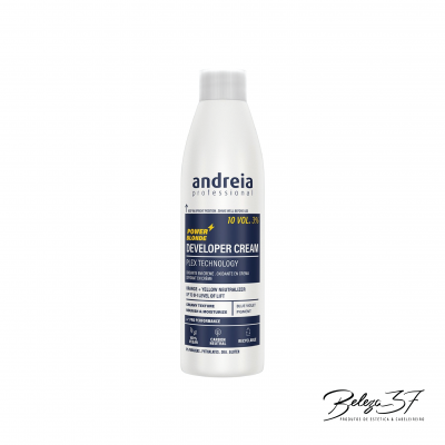 Frasco de creme ativador Andreia Professional com rótulo azul e amarelo