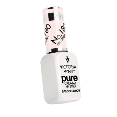 Frasco de verniz de unhas Victoria Vynn Pure Creamy Hybrid branco com tampa rosa claro.