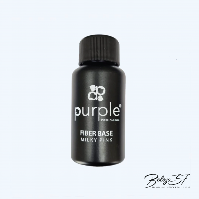 Frasco preto com texto branco 'purple FIBER BASE MILKY PINK'