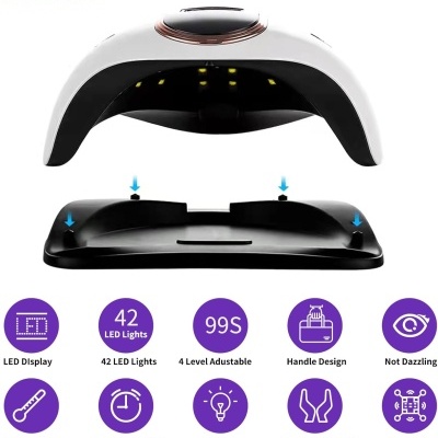 Lâmpada LED para unhas branca e preta com visor e LEDs visíveis